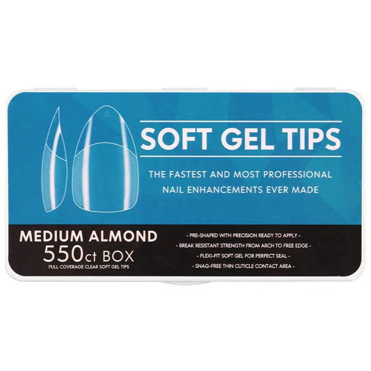 Full Coverage Clear Soft Gel Tips Medium Almond 550pcs