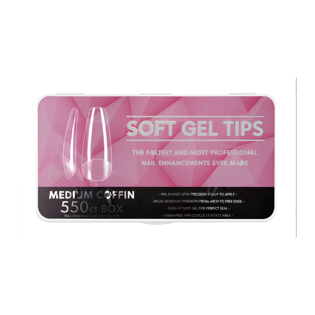 Full Coverage Clear Soft Gel Tips Medium Coffin 550pcs (pink)