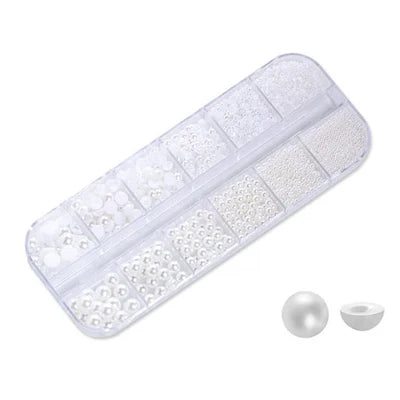 12 Grid Nail Decorations Pure White Pearl