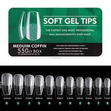 Full Coverage Clear Soft Gel Tips Medium Coffin 550pcs