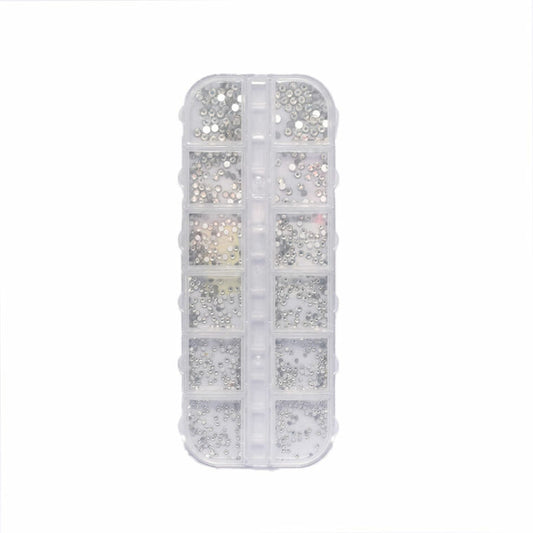 12 Grids Flat Bottom Silver+ AB Rhinestones Nail Decorations